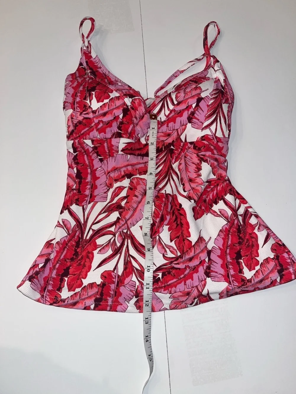 Jessica Simpson Paradiso Palm Tankini Top Fuchsia Pink Tropical Cross Back SZ:M